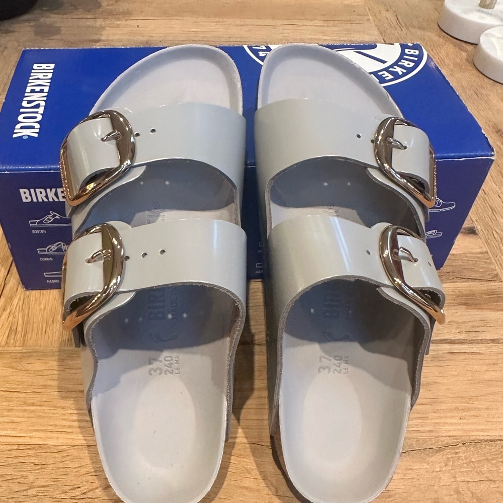 *NEW* Birkenstock Sandals - Gray with Gold Buckles